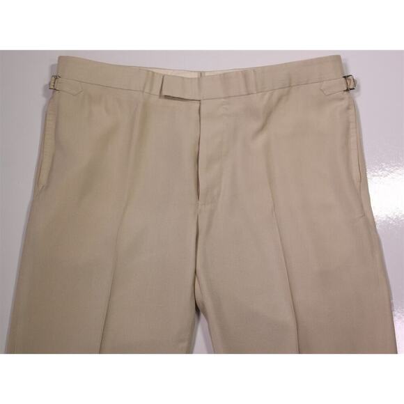 Alan Flusser Full Bespoke w/ Hermes Lining Beige Raw Silk Peak Lapel Suit 46R - Picture 13 of 16